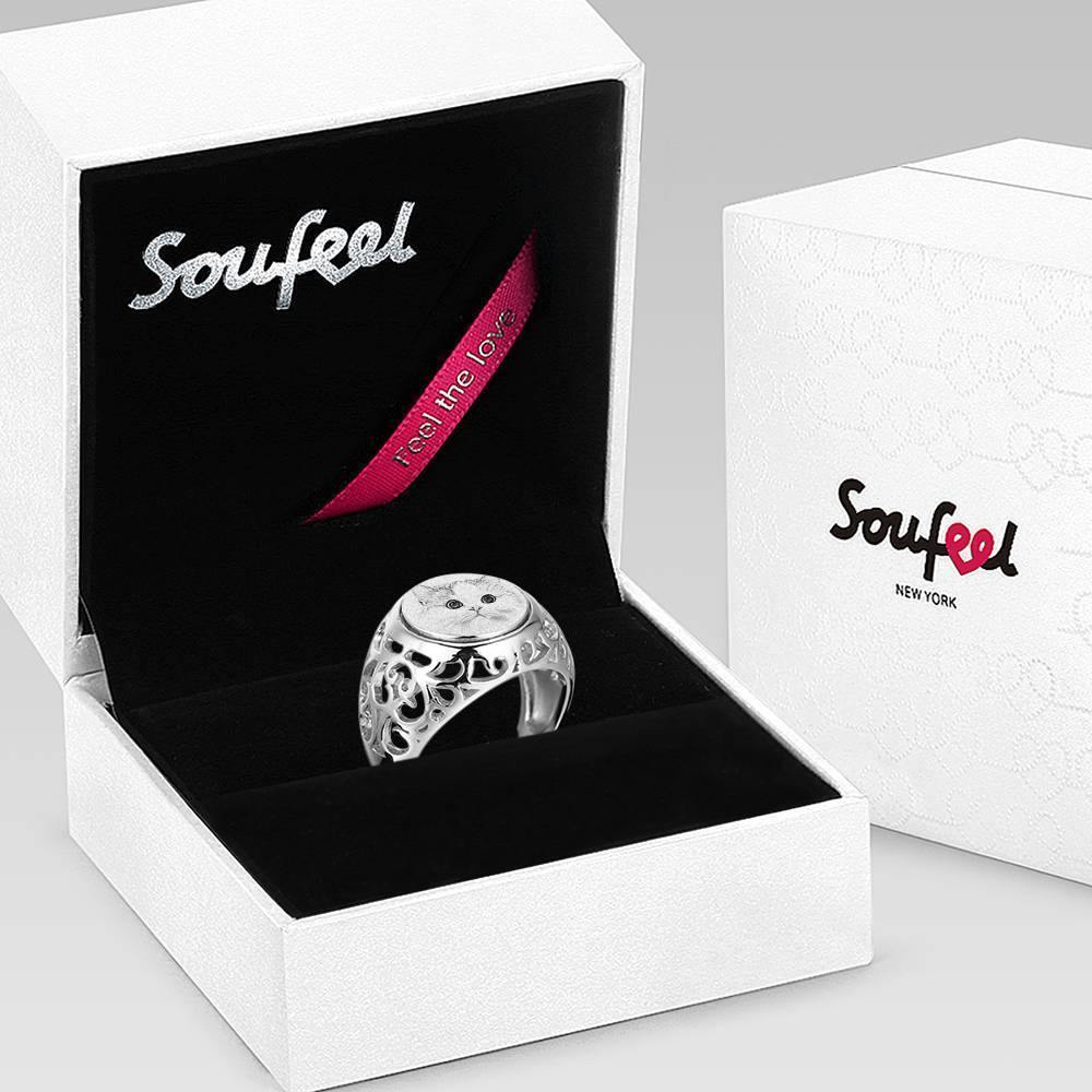 Photo Engraved Ring Oval-shaped, Keepsake Gift Platinum Plated Silver - soufeelus