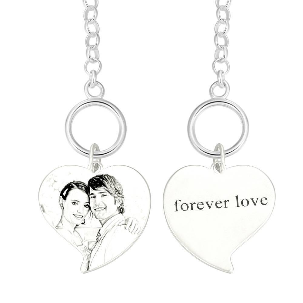 Women's Heart Photo Engraved Tag Bracelet with Engraving Silver - soufeelus