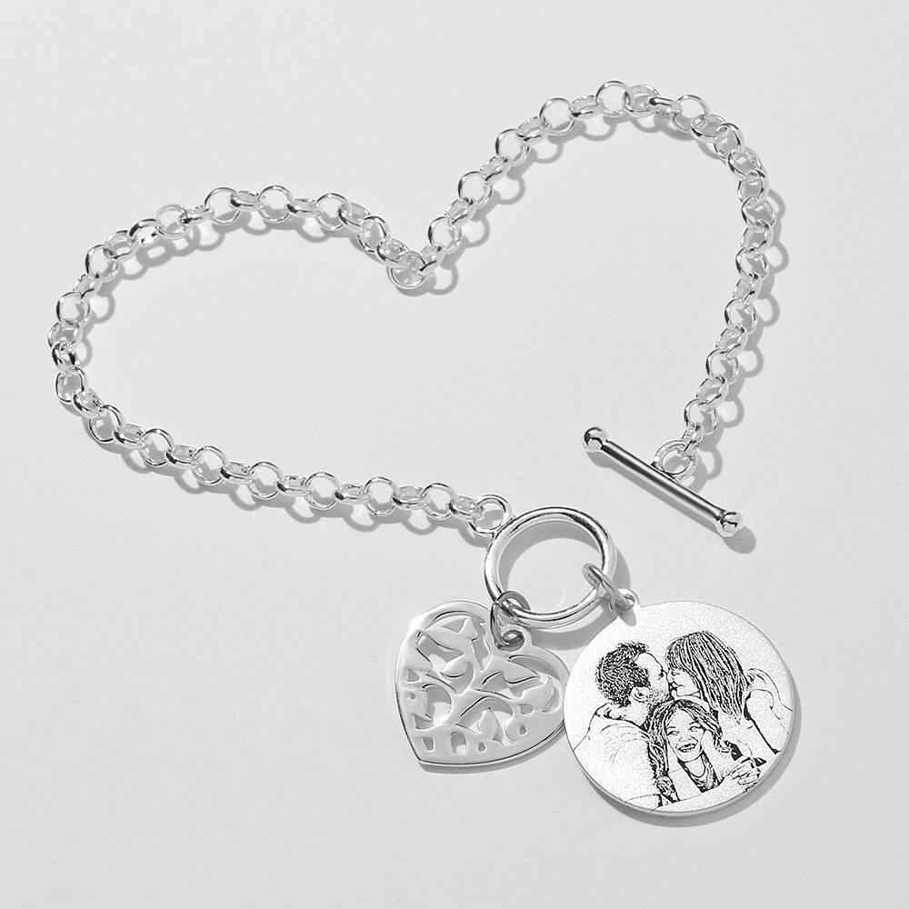 Women's Photo Engraved Tag Bracelet with Engraving Silver - soufeelus