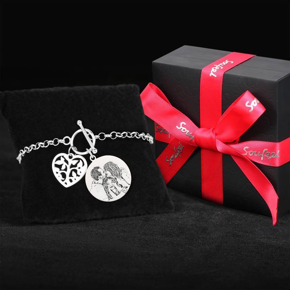 Women's Photo Engraved Tag Bracelet with Engraving Silver - soufeelus