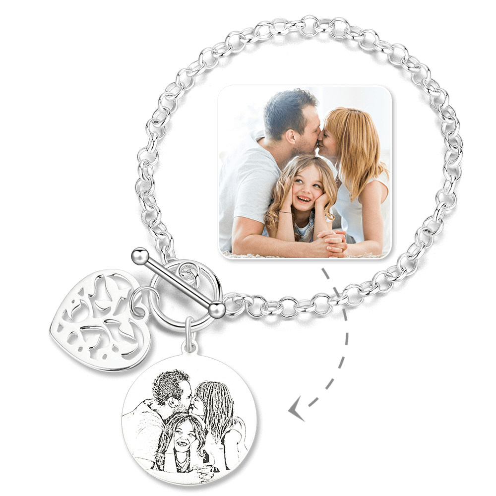 Women's Photo Engraved Tag Bracelet with Engraving Silver - soufeelus