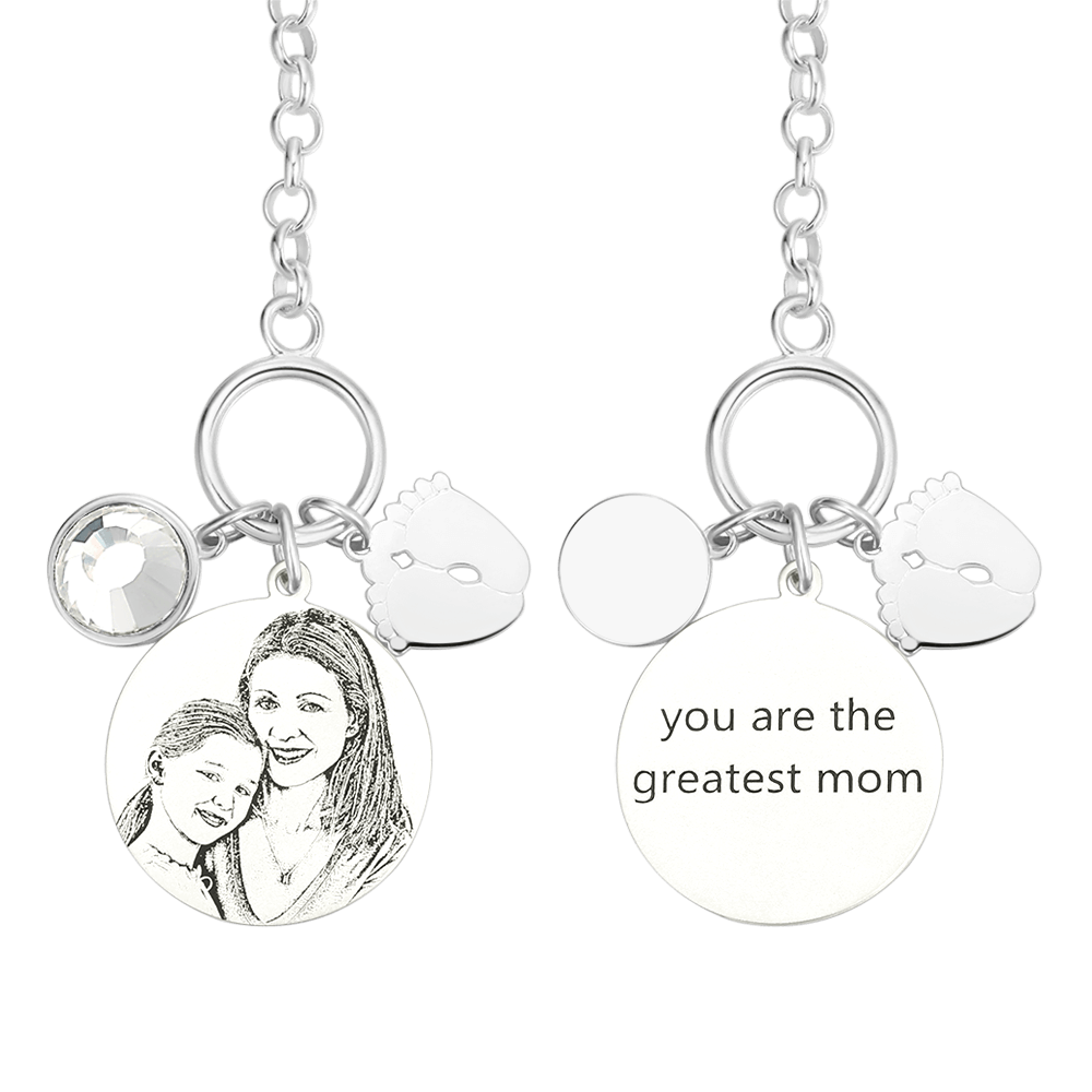 Women's Photo Engraved Tag Bracelet with Engraving Silver - soufeelus