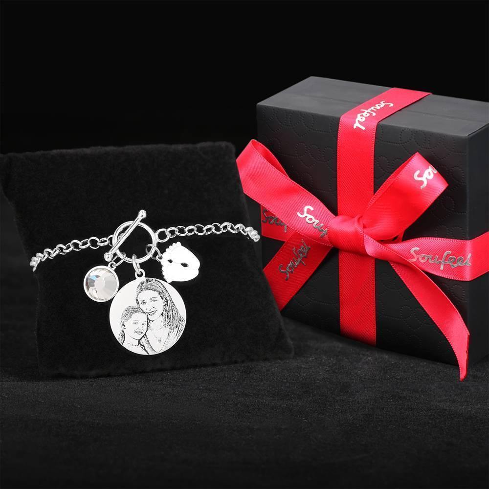 Women's Photo Engraved Tag Bracelet with Engraving Silver - soufeelus