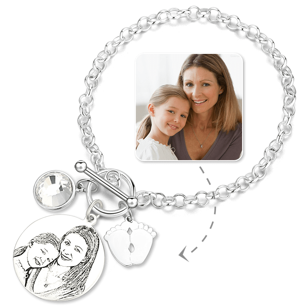 Women's Photo Engraved Tag Bracelet with Engraving Silver - soufeelus