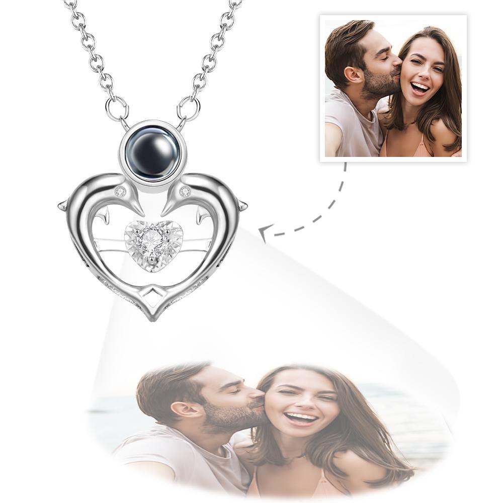 Custom Photo Projection Necklace Dolphin Heart Shaped Photo Necklace Gift for Women - soufeelus