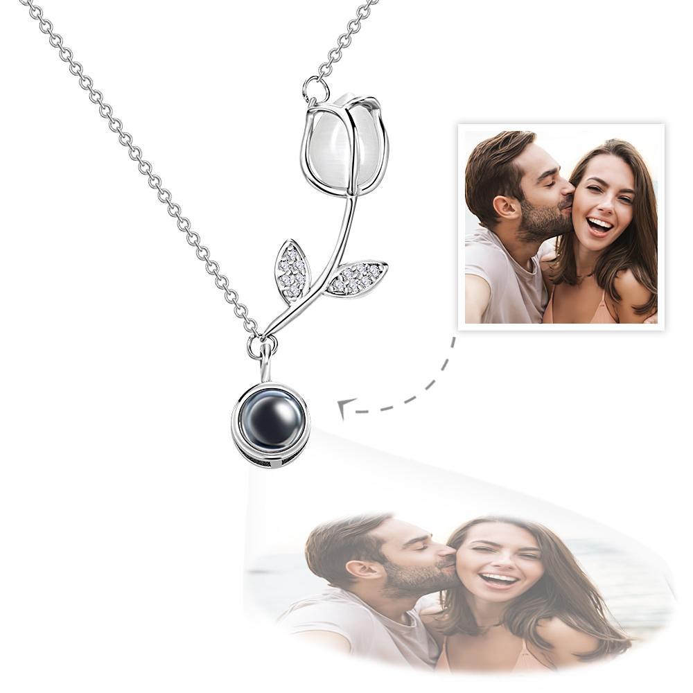 Tulip Photo Projection Necklace Personalized Elegant Flower Pendant Jewelry Gift for Her - soufeelus