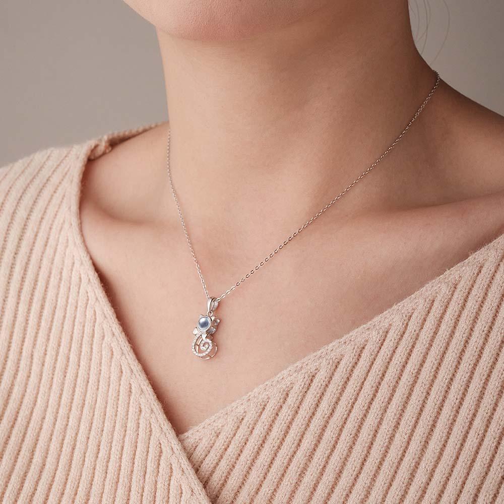 Projection Cat Photo Necklace , Personalized Girlfriend Necklace, Clavicle Photo Projection - soufeelus