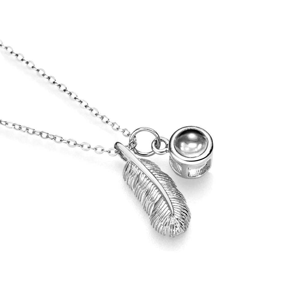Feather Photo Projection Necklace Personalized Picture Inside Pendant Minimalist Memorial Jewelry Trendy Best Friend Gift - soufeelus