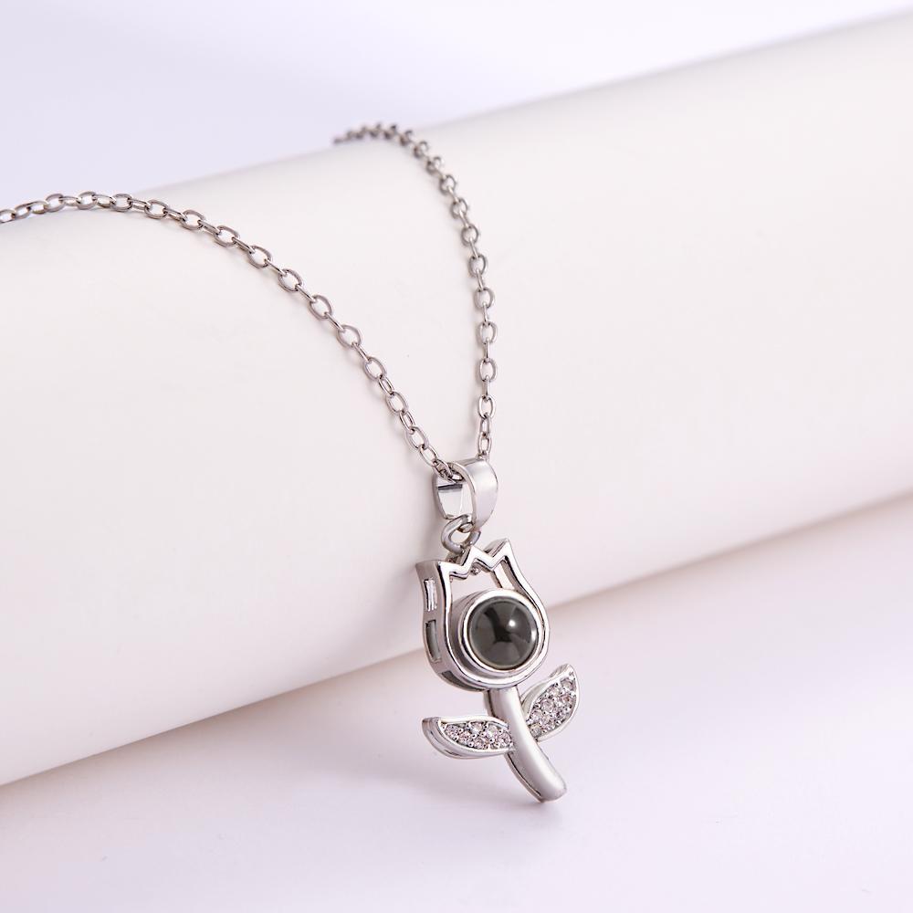 Custom Projection Necklace Custom Photo Rose Rhinestone Memorial Gifts - 
