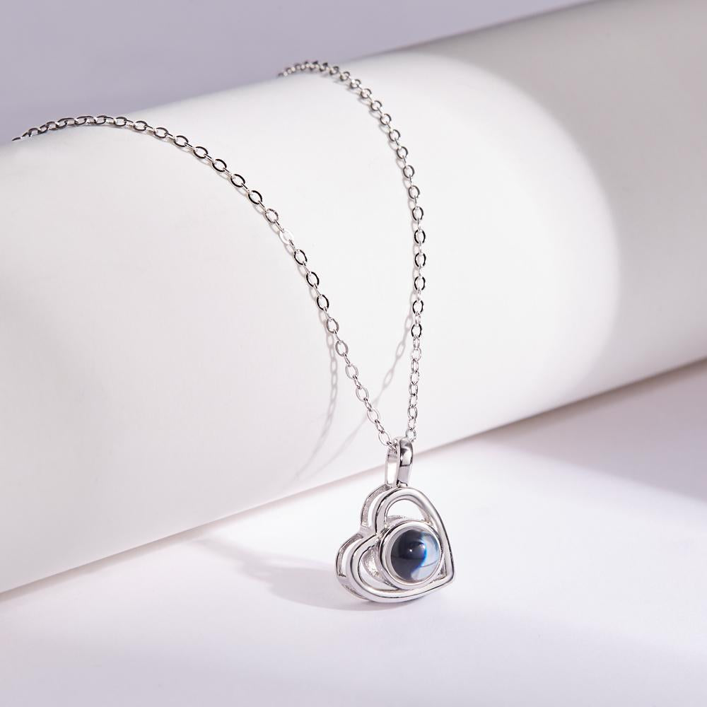 Custom Photo Necklace Projection Heart-shaped Hollow Couple Theme Gifts - 