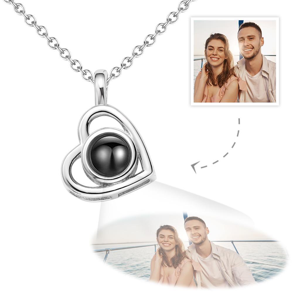 Custom Photo Necklace Projection Heart-shaped Hollow Couple Theme Gifts - 