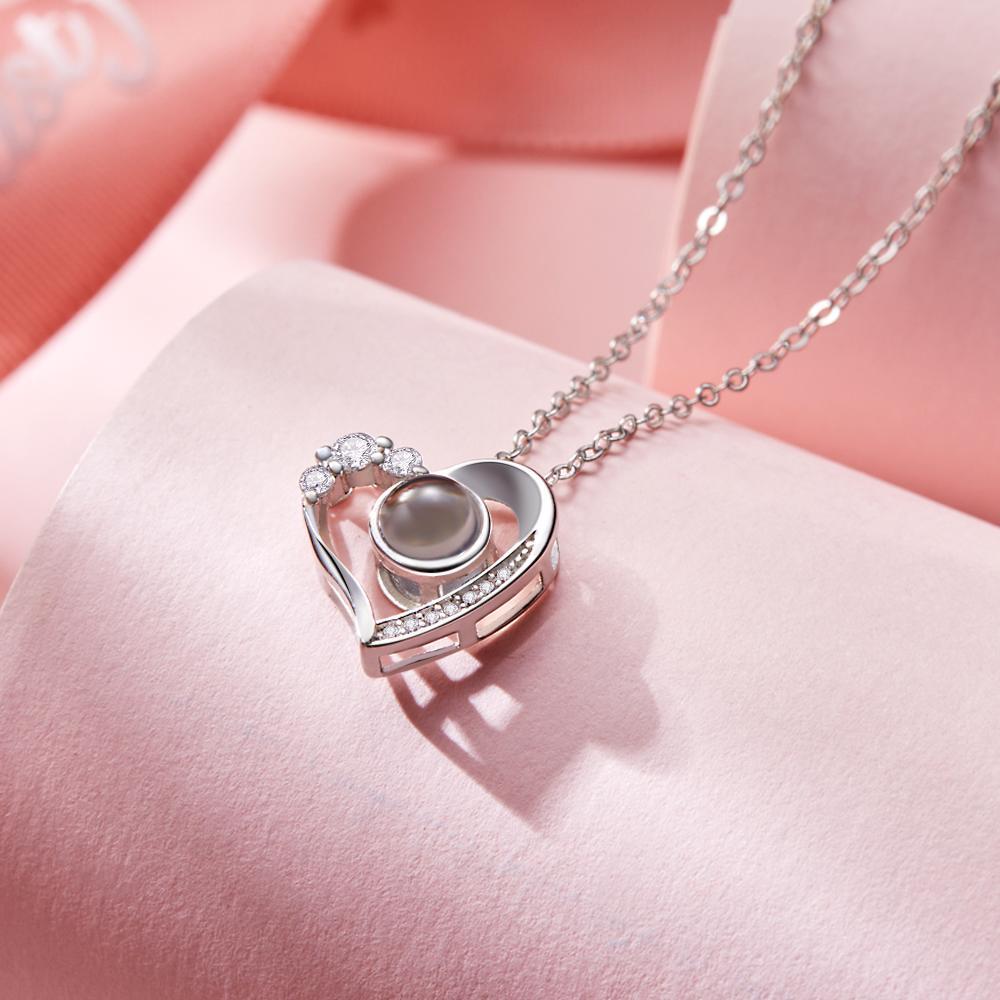 Custom Photo Projection Necklace Heart Exquisite Gifts - 
