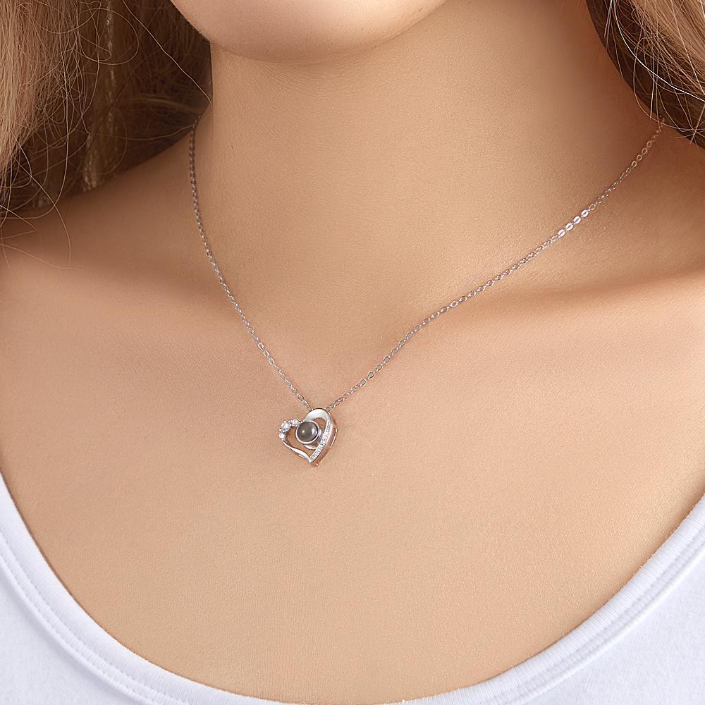 Custom Photo Projection Necklace Heart Exquisite Gifts - 