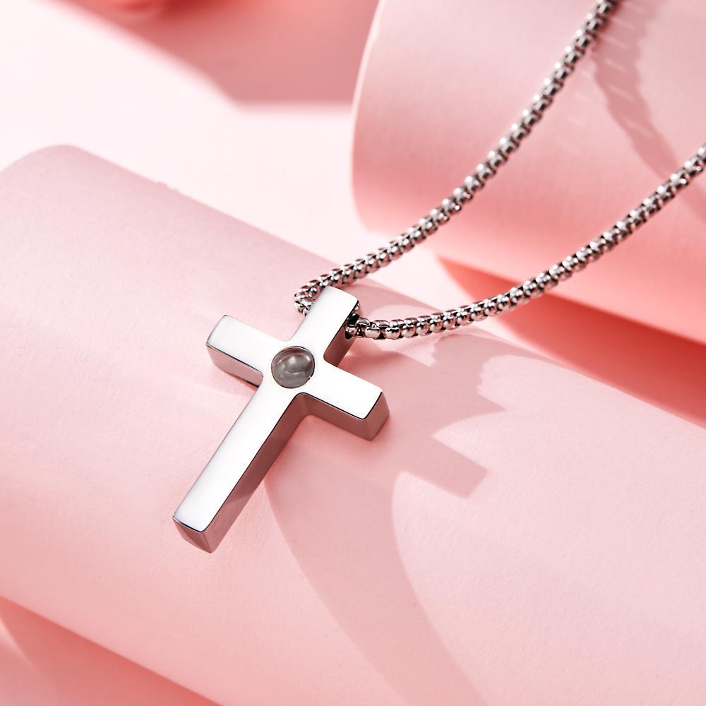 Custom Projection Photo Necklace Simple Cross Men's Gifts -