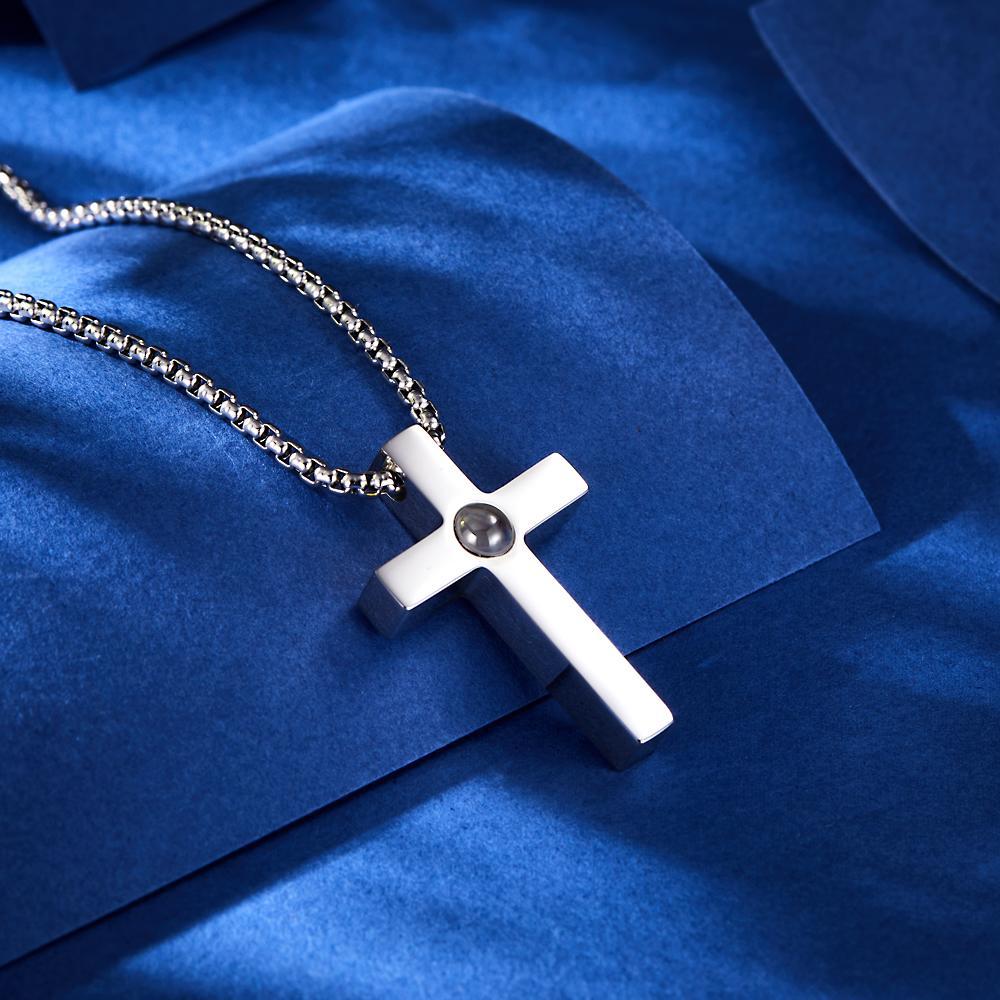 Custom Projection Photo Necklace Simple Cross Men's Gifts -