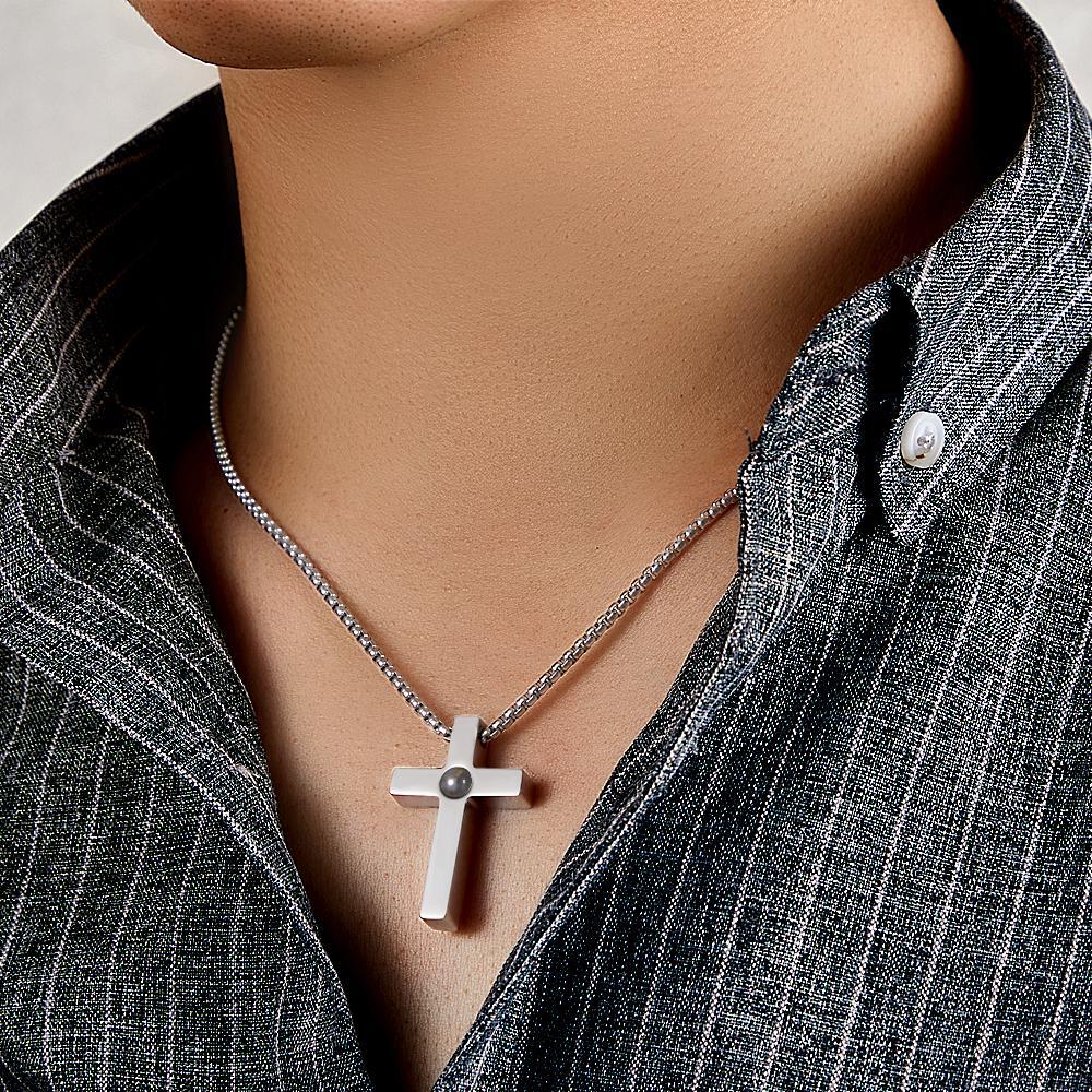 Custom Projection Photo Necklace Simple Cross Men's Gifts -