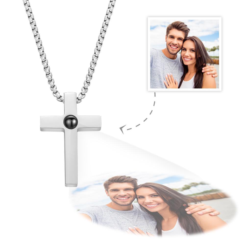 Custom Projection Photo Necklace Simple Cross Men's Gifts - 
