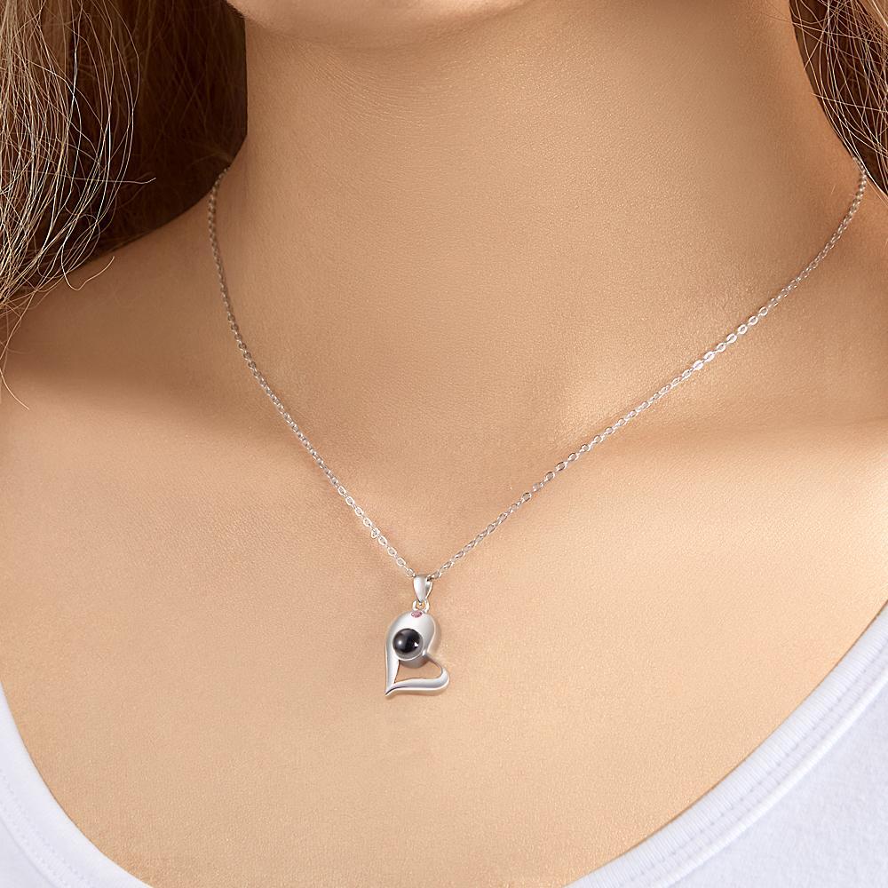 Custom Photo Projection Necklace Couple Matching Heart Gifts -