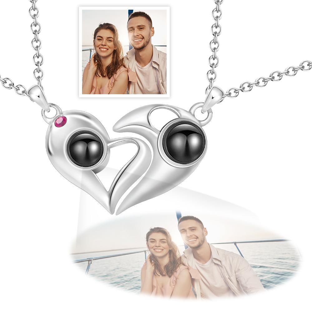 Custom Photo Projection Necklace Couple Matching Heart Gifts -