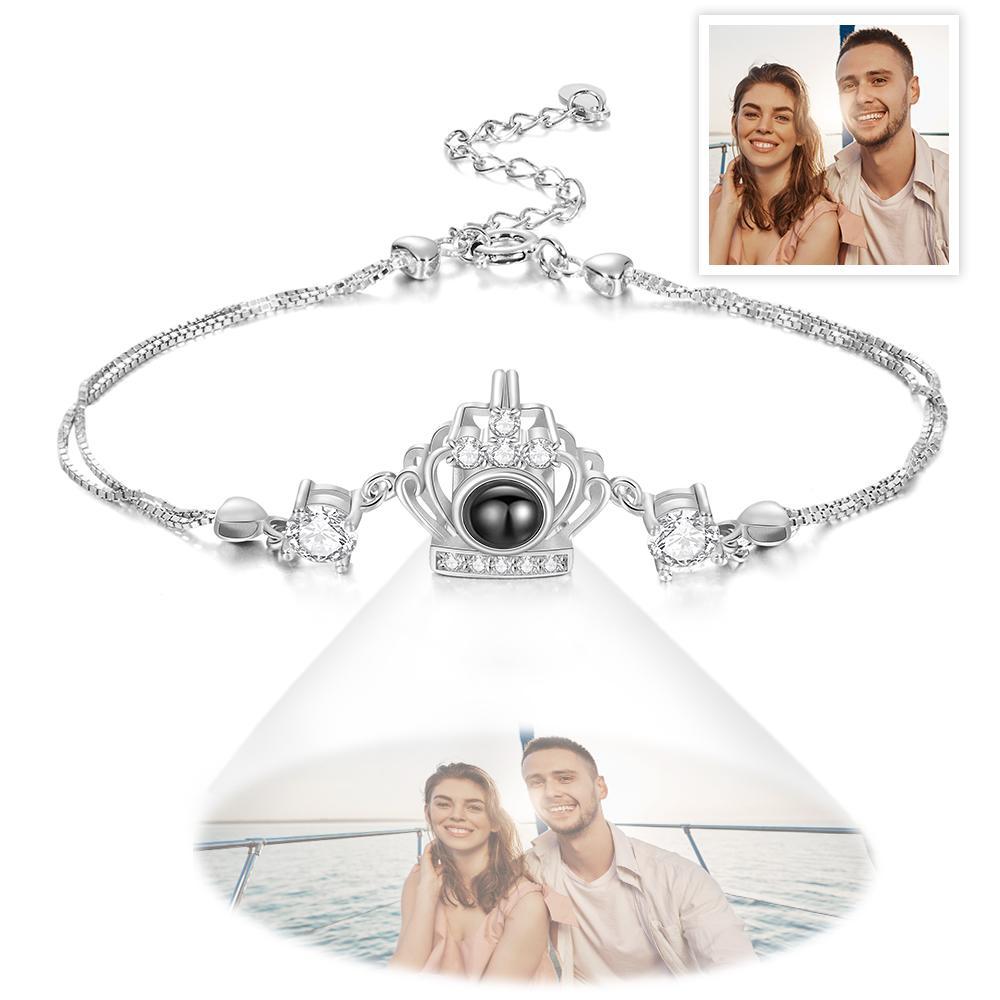 Custom Photo Projection Crown Bracelet Personalized Sterling Silver Bracelet - 