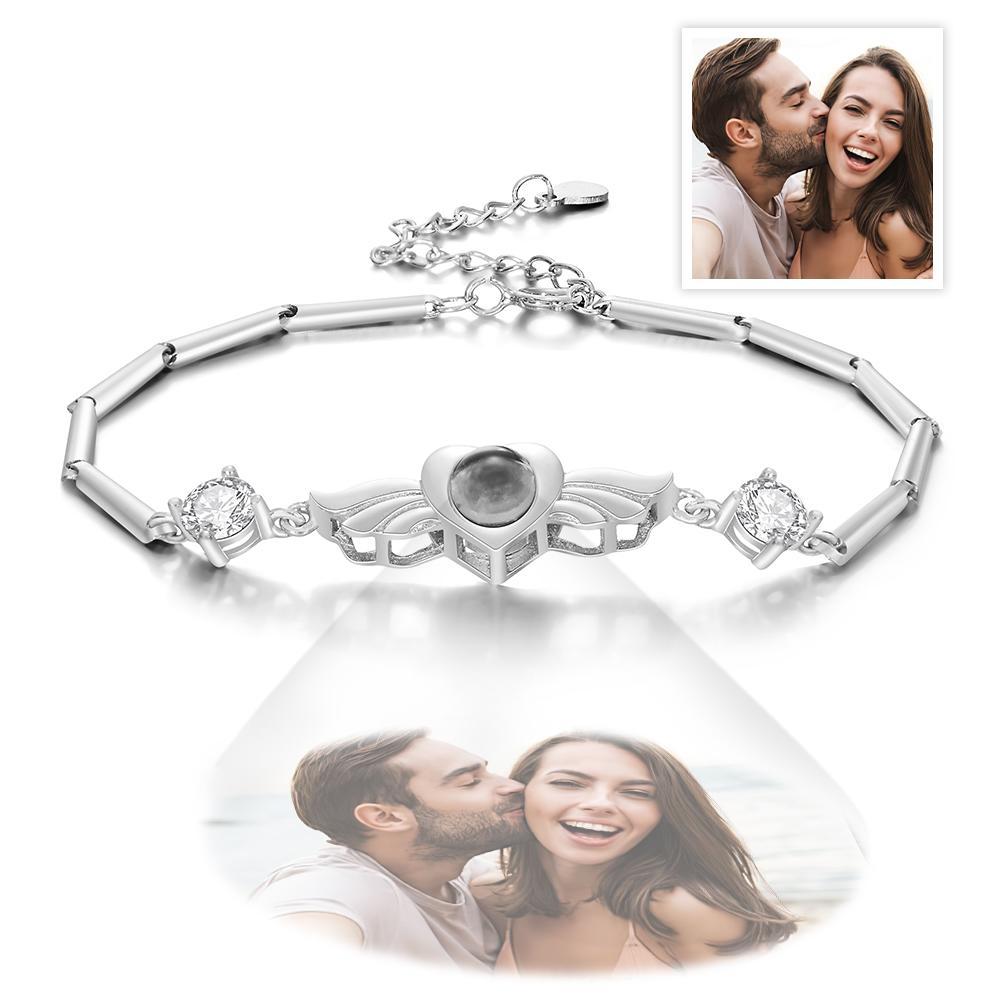 Personalized Photo Projection Bracelet Elegant Wings with Stone Jewelry for Her - soufeelus