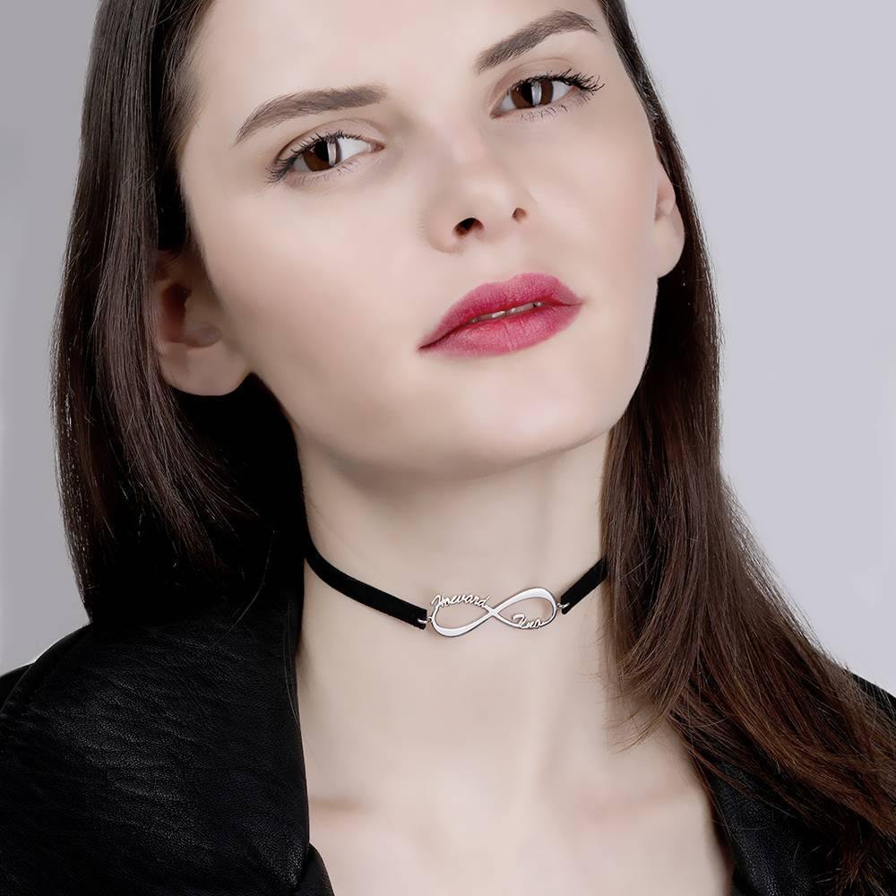 Black Leather Infinity Name Choker - soufeelus