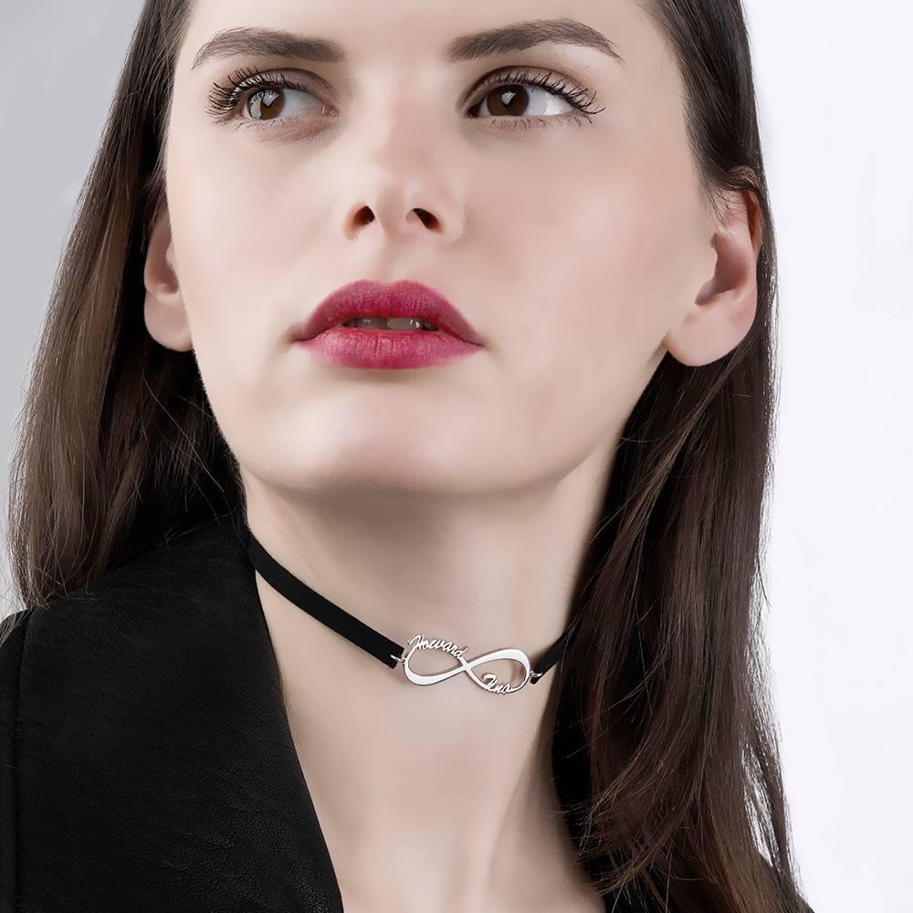 Black Leather Infinity Name Choker - soufeelus