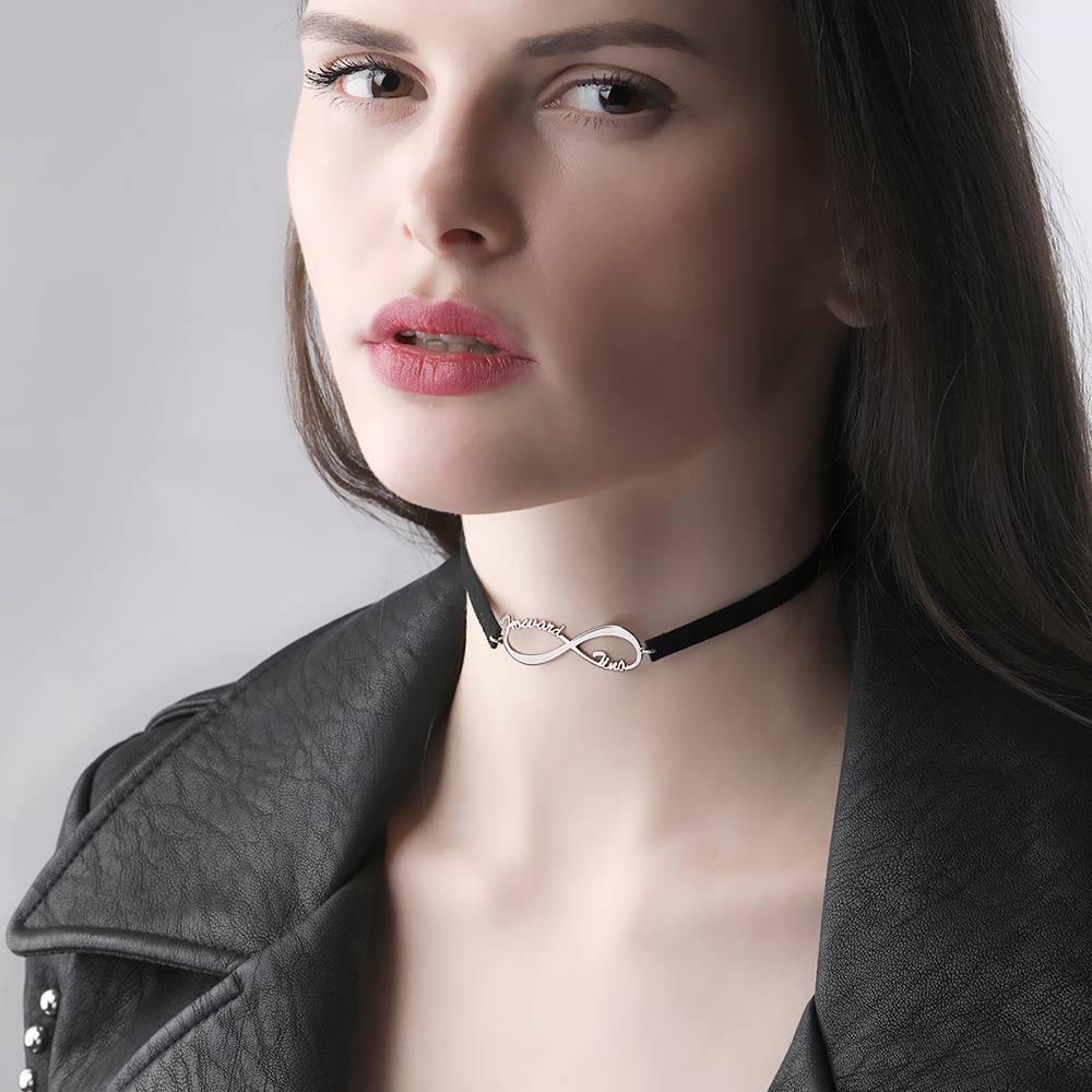 Black Leather Infinity Name Choker - soufeelus