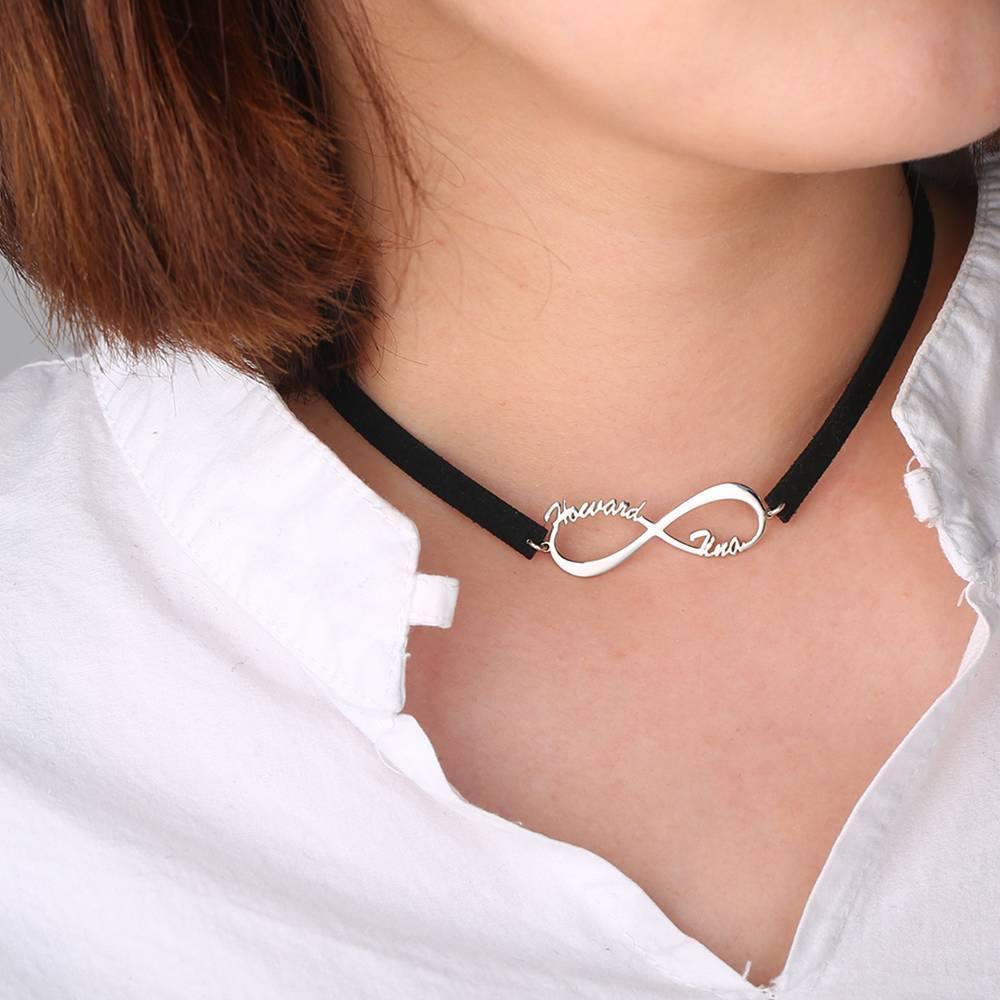 Black Leather Infinity Name Choker - soufeelus