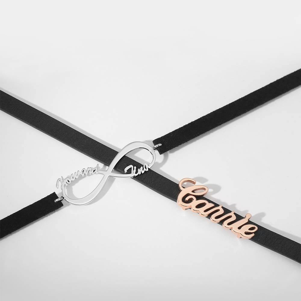 Black Leather Infinity Name Choker - soufeelus