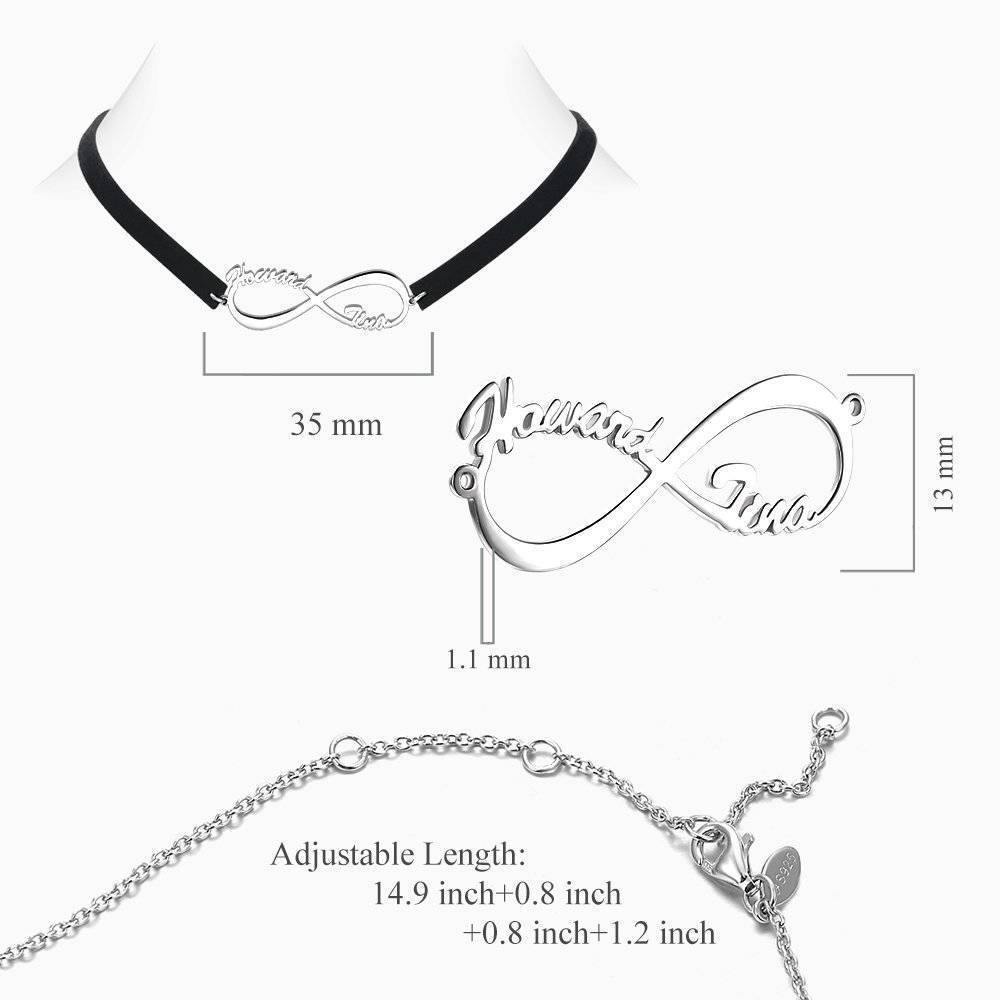 Black Leather Infinity Name Choker - soufeelus