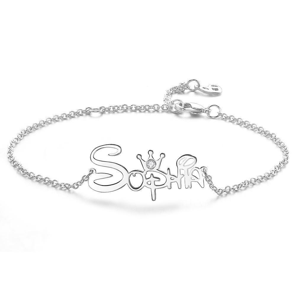 Name Bracelet, Custom Name Bracelet with Crown