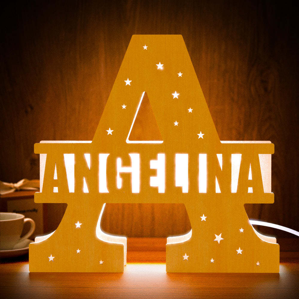 Personalized Initial Name Wooden Night Light Custom Letter Lamp Room Decor - soufeelus