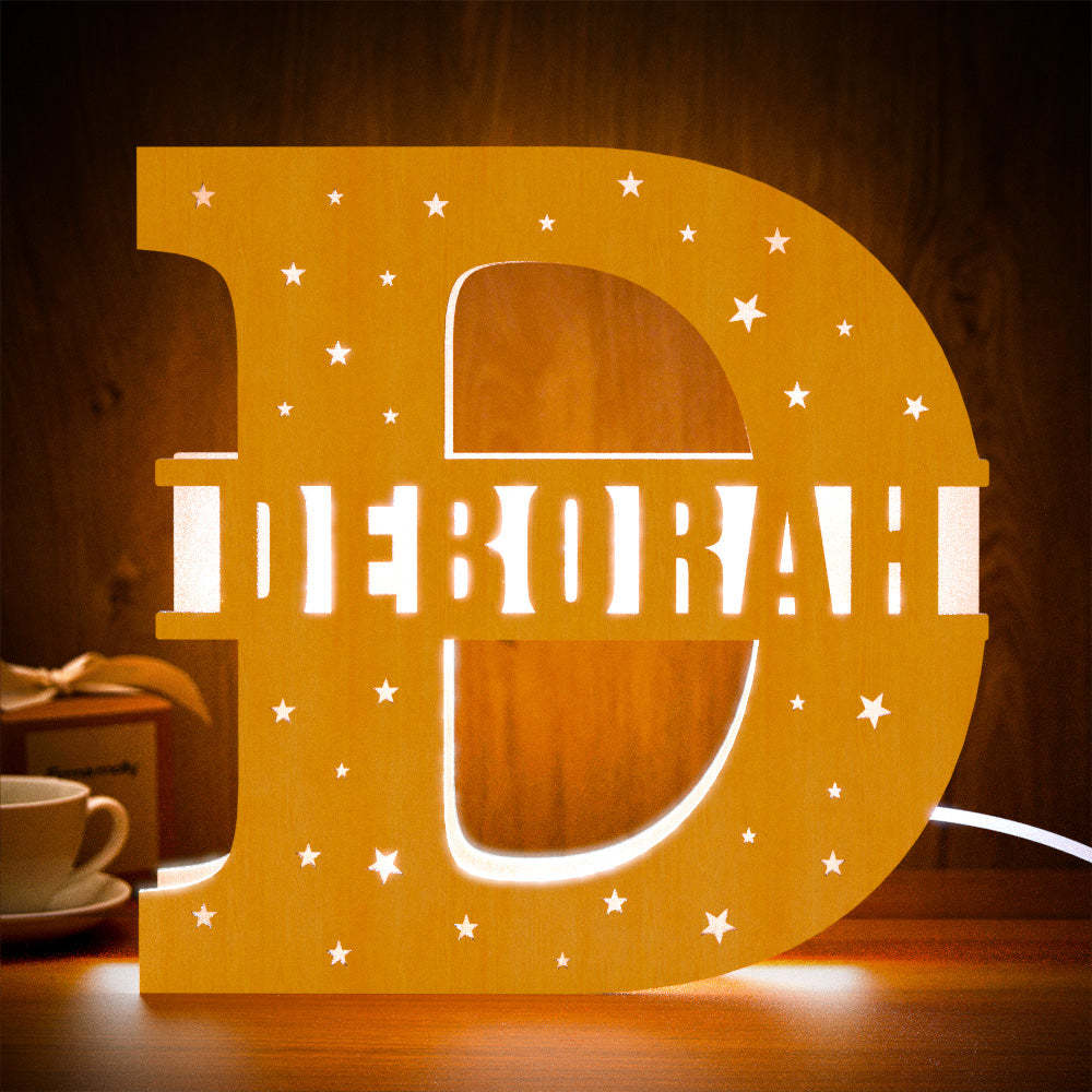 Personalized Initial Name Wooden Night Light Custom Letter Lamp Room Decor - soufeelus
