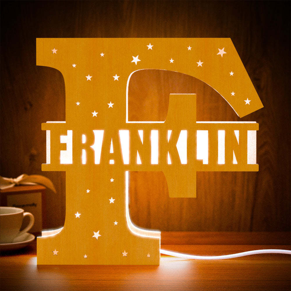 Personalized Initial Name Wooden Night Light Custom Letter Lamp Room Decor - soufeelus