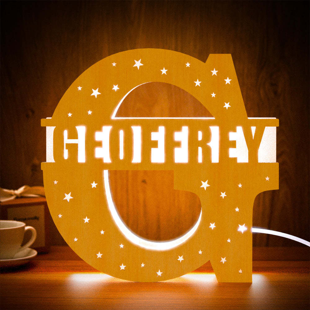 Personalized Initial Name Wooden Night Light Custom Letter Lamp Room Decor - soufeelus