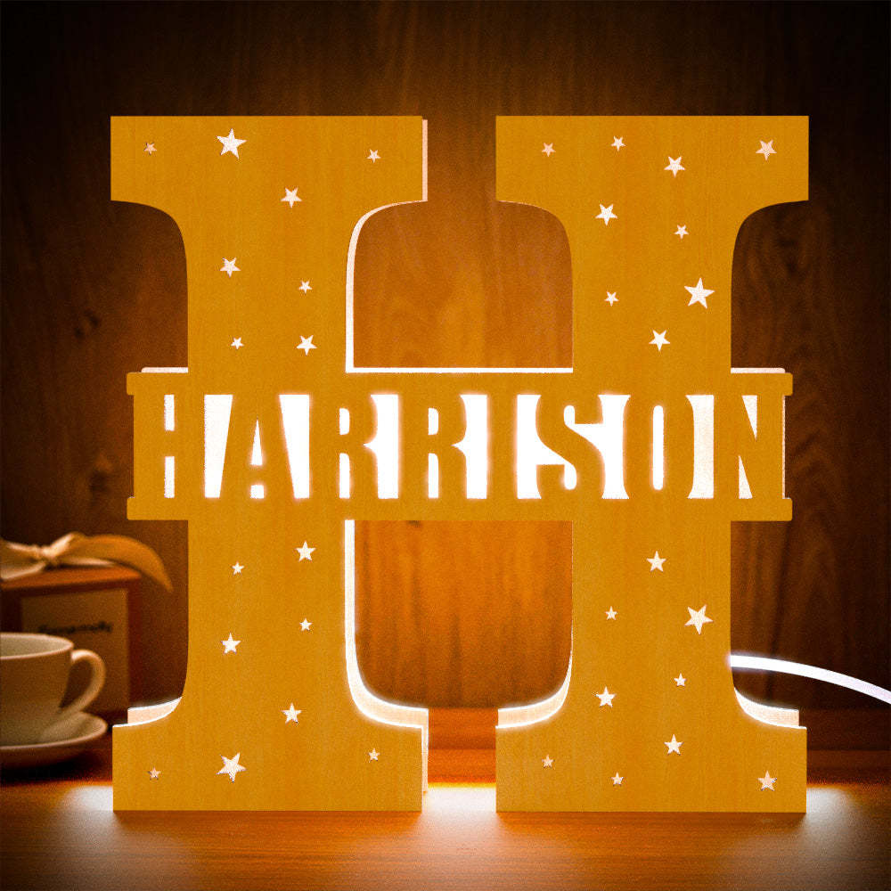 Personalized Initial Name Wooden Night Light Custom Letter Lamp Room Decor - soufeelus