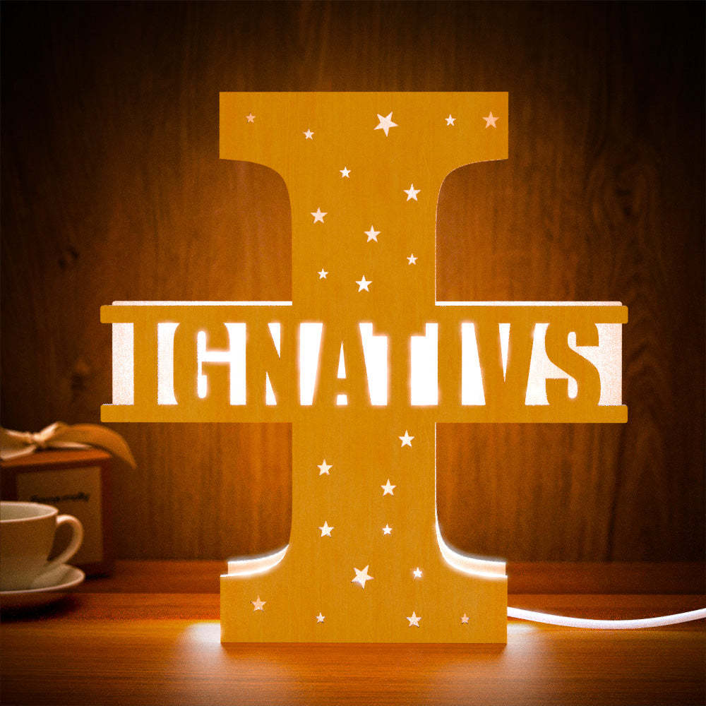 Personalized Initial Name Wooden Night Light Custom Letter Lamp Room Decor - soufeelus