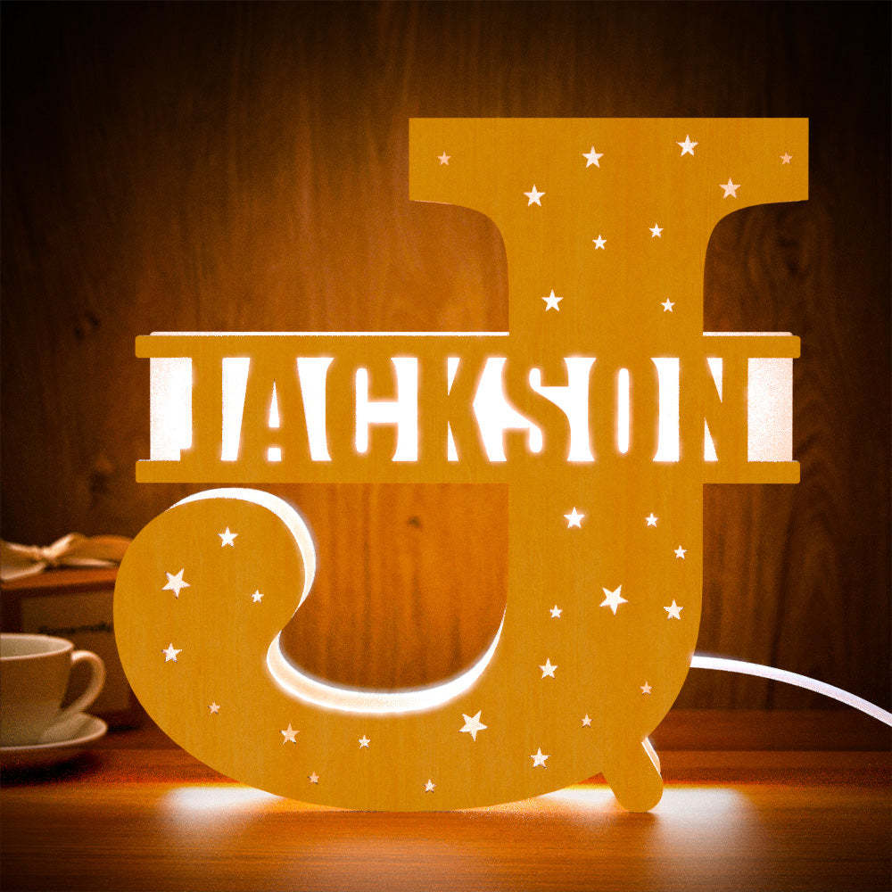 Personalized Initial Name Wooden Night Light Custom Letter Lamp Room Decor - soufeelus