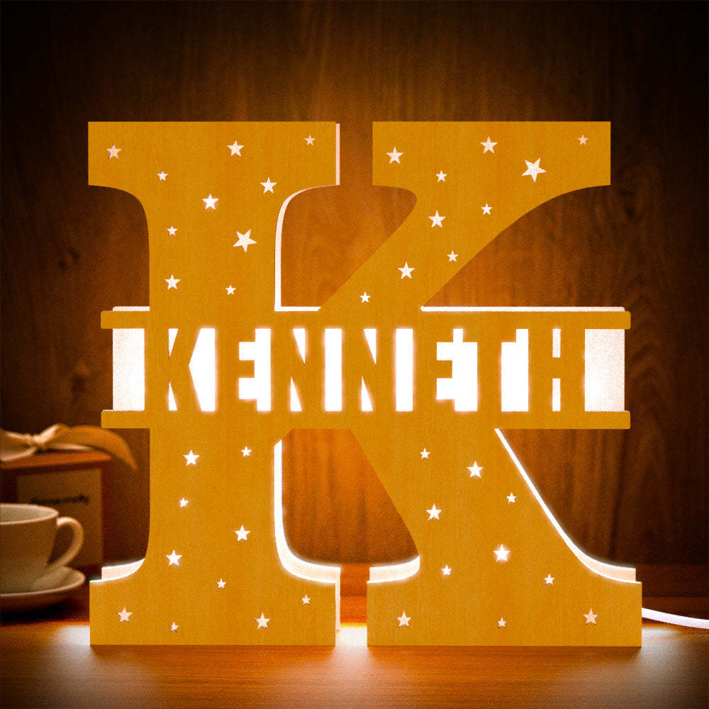 Personalized Initial Name Wooden Night Light Custom Letter Lamp Room Decor - soufeelus