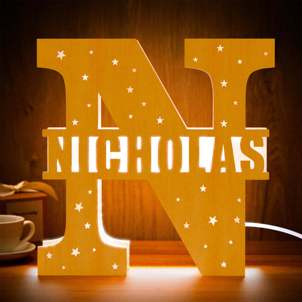 Personalized Initial Name Wooden Night Light Custom Letter Lamp Room Decor - soufeelus