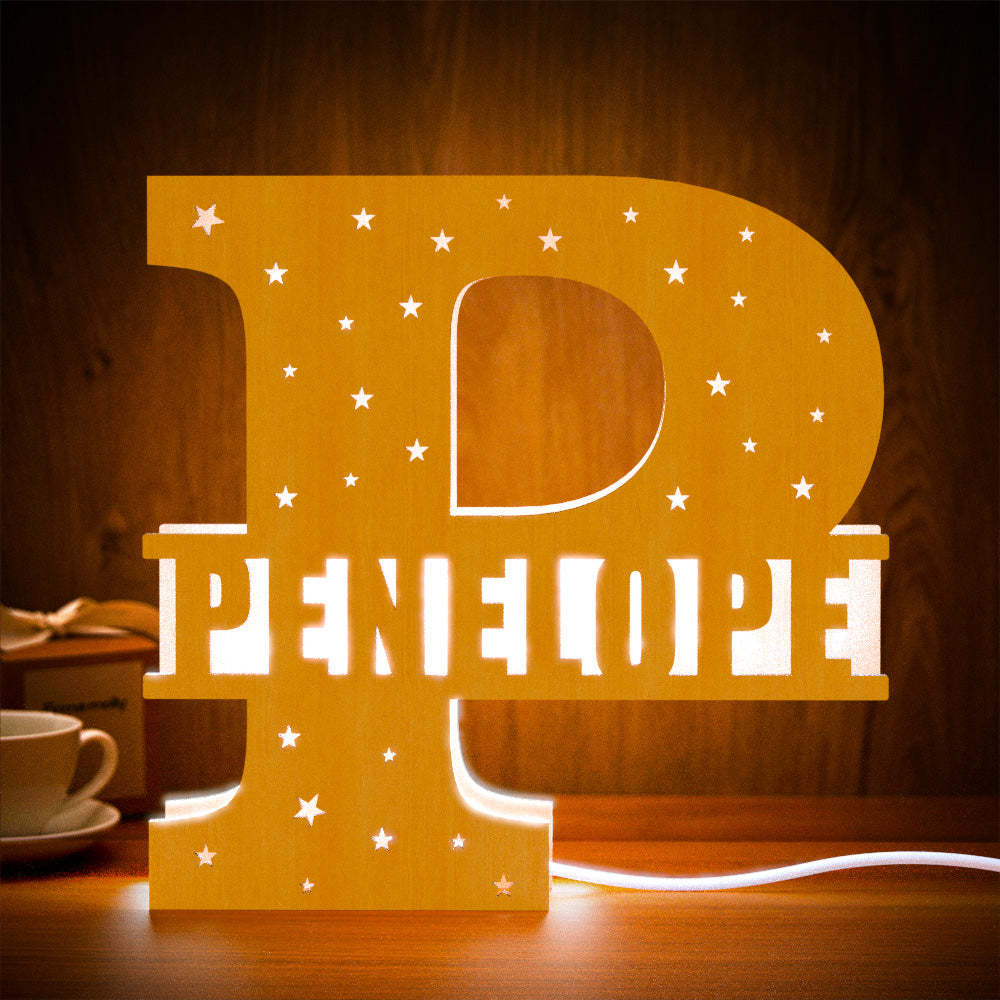 Personalized Initial Name Wooden Night Light Custom Letter Lamp Room Decor - soufeelus