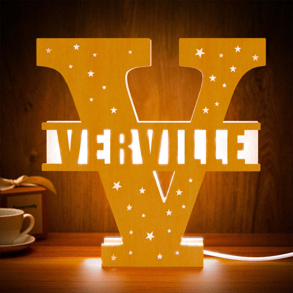 Personalized Initial Name Wooden Night Light Custom Letter Lamp Room Decor - soufeelus