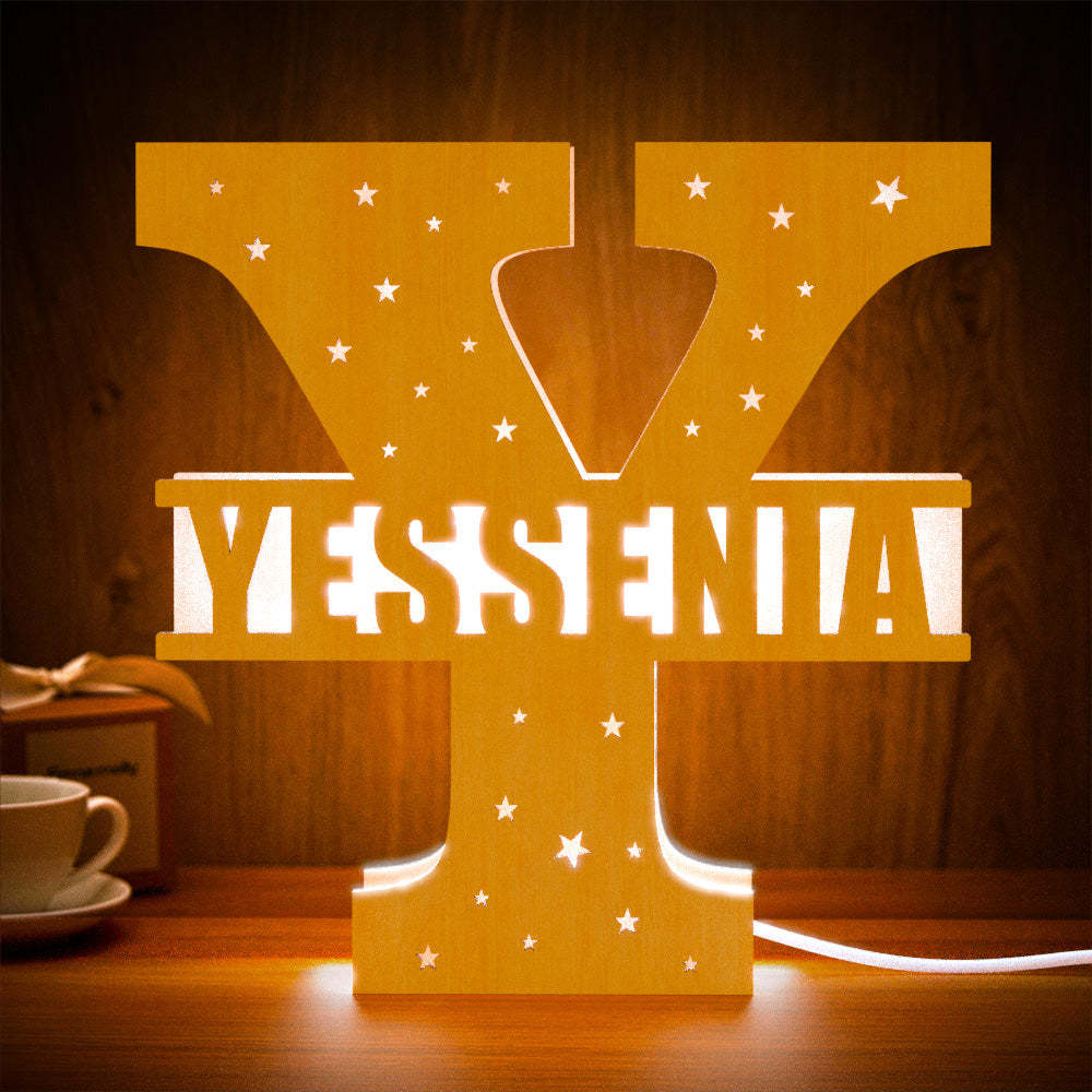 Personalized Initial Name Wooden Night Light Custom Letter Lamp Room Decor - soufeelus