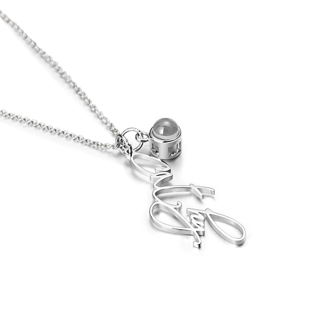 Personalized Photo Projection Custom Name Pendant Necklace in Silver Gold Rose Gold and Elegant Cable Style Chain - soufeelus