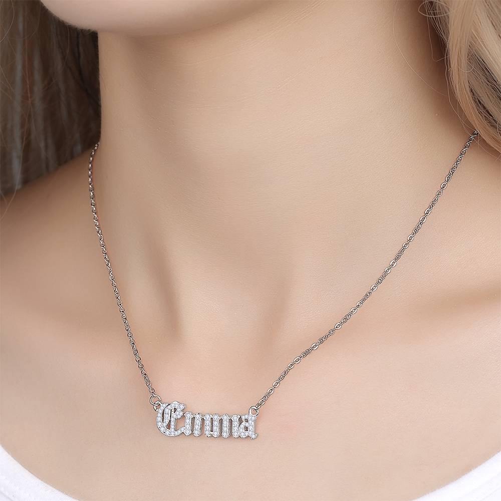 Old English Crystal Name Necklace, Letter Necklace Silver - soufeelus