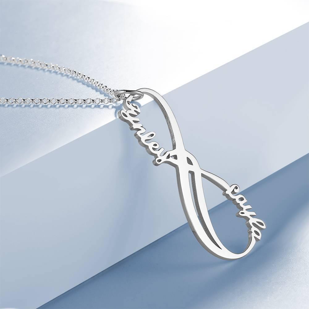 Name Necklace, Infinity Necklace with Two Names Silver - soufeelus