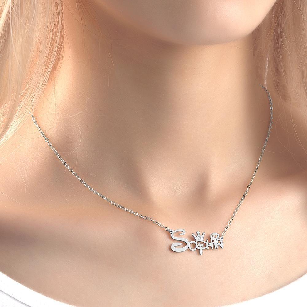 Name Necklace Princess Necklace with Crown Memorial Gifts Silver