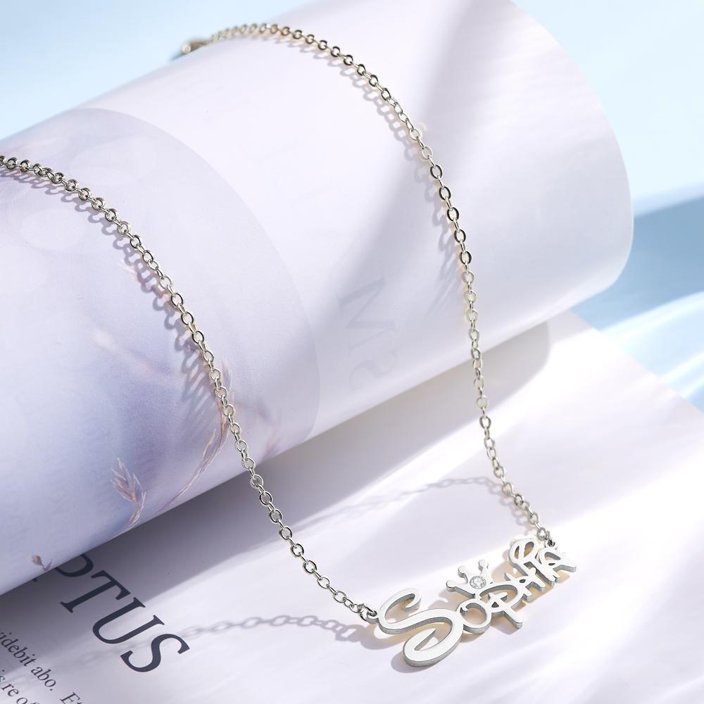 Name Necklace Princess Necklace with Crown Memorial Gifts Silver