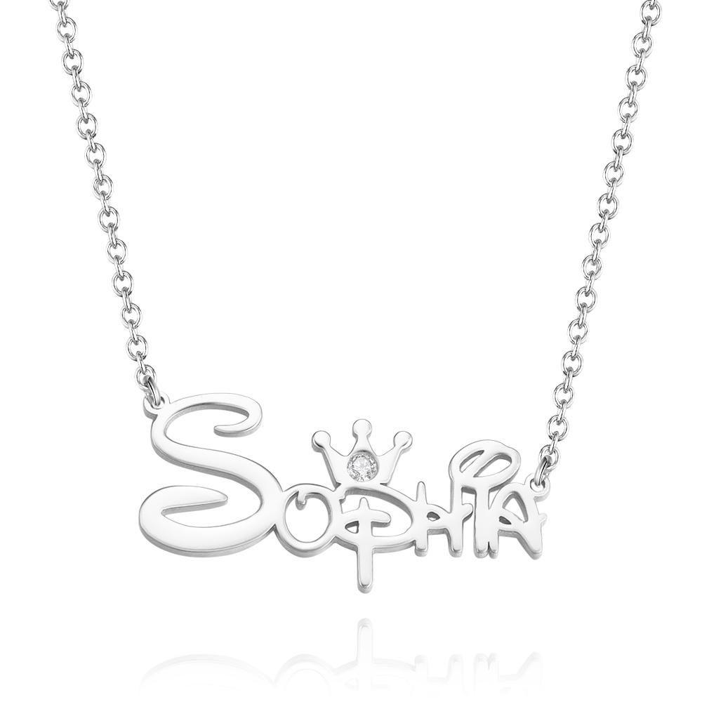 Name Necklace Princess Necklace with Crown Memorial Gifts Silver Color